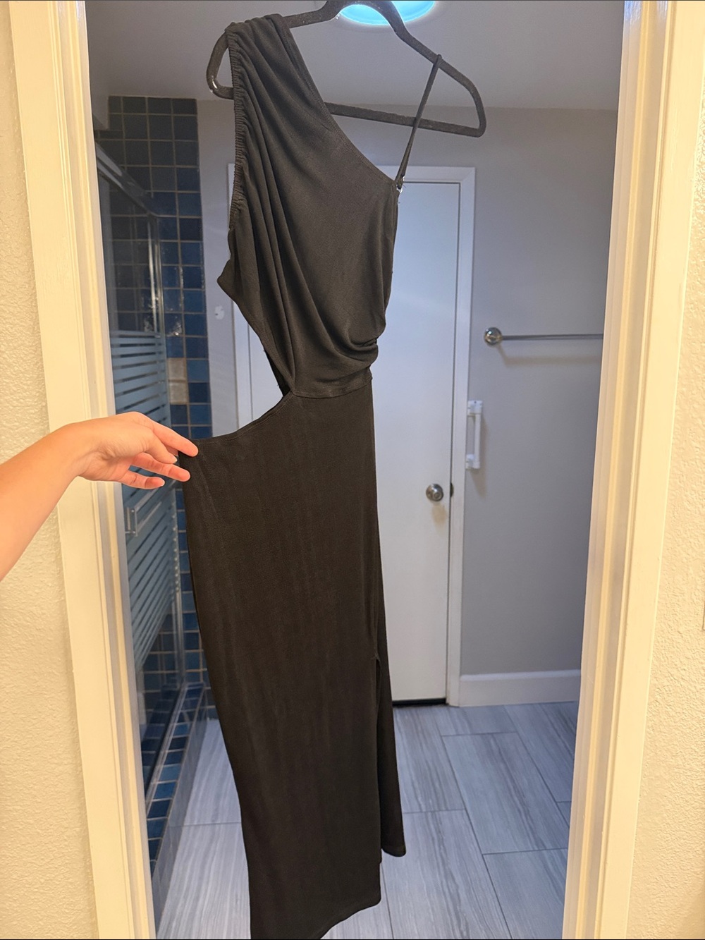 Hello Molly Black One-Shoulder Cutout Maxi Dress